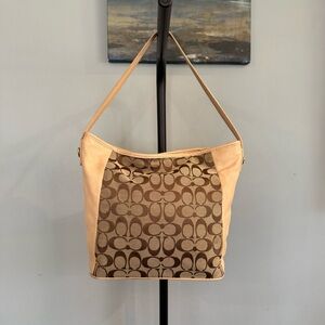 Coach Legacy Weekend Signature Canvas and Leather Hobo Shoulder Bag in Beige